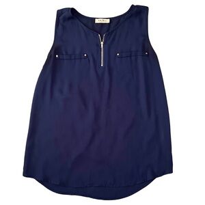 Full Moon Maternity Navy Zip Front Sleeveless Blouse Size Small